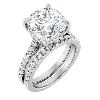 14K Gold Cushion Cut Solitaire Diamond Pavé Engagement Ring (1.00 ct) - SAW10003