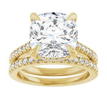 14K Gold Cushion Cut Solitaire Diamond Pavé Engagement Ring (1.00 ct) - SAW10003