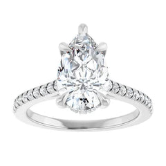 Pear Cut Solitaire Diamond with Hidden Halo with Matching Pave Wedding Band Set on 14k Gold