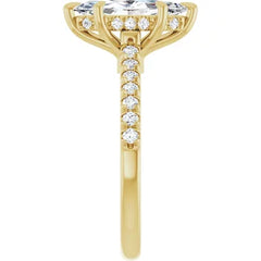 Marquise Cut Solitaire Diamond Pavé Engagement Ring with Hidden Halo and Matching Band - Set in 14k Gold