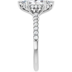 Marquise Cut Solitaire Diamond Pavé Engagement Ring with Hidden Halo and Matching Band - Set in 14k Gold