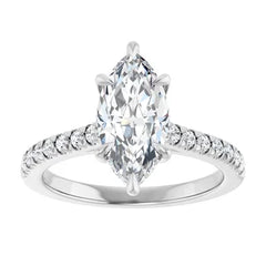 Marquise Cut Solitaire Diamond Pavé Engagement Ring with Hidden Halo and Matching Band - Set in 14k Gold
