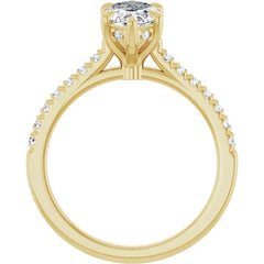 Marquise Cut Solitaire Diamond Pavé Engagement Ring with Hidden Halo and Matching Band - Set in 14k Gold