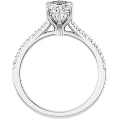 Marquise Cut Solitaire Diamond Pavé Engagement Ring with Hidden Halo and Matching Band - Set in 14k Gold