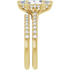 Marquise Cut Solitaire Diamond Pavé Engagement Ring with Hidden Halo and Matching Band - Set in 14k Gold