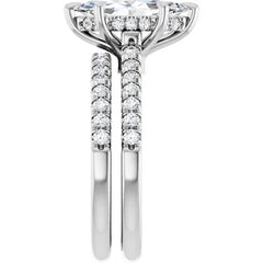 Marquise Cut Solitaire Diamond Pavé Engagement Ring with Hidden Halo and Matching Band - Set in 14k Gold