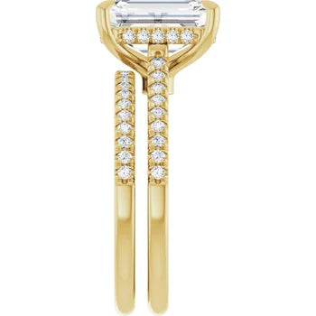 14K White Gold Emerald-Cut Solitaire Diamond Pavé Engagement Ring with Hidden Halo - SAW10004