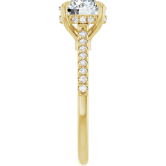 Round Cut Solitaire Diamond with Hidden Halo with Matching Pave Wedding Band Set on 14k Gold