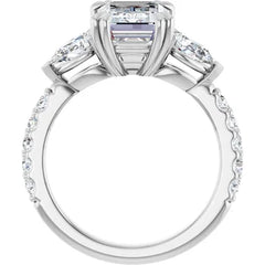 Emerald Cut and Pear Side Stone Diamond Engagement Ring Set on 14k Gold