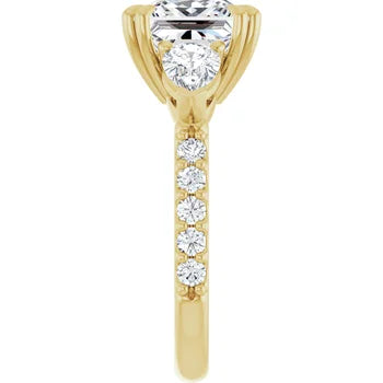 Princess Cut and Pear Diamond Three Stone Engagment Ring - Set on 14k Gold
