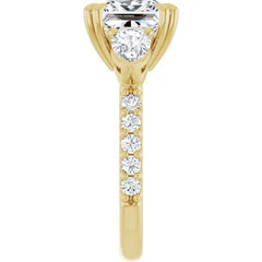 Princess Cut and Pear Diamond Three Stone Engagment Ring - Set on 14k Gold