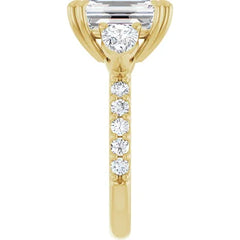 Emerald Cut and Pear Side Stone Diamond Engagement Ring Set on 14k Gold