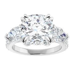 Cushion Cut and Pear Side Stone Diamond Three Stone Wedding Set with Matching Contour Pave Band - Set on 14k Gold