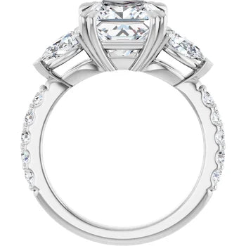 Princess Cut and Pear Diamond Three Stone Engagment Ring - Set on 14k Gold