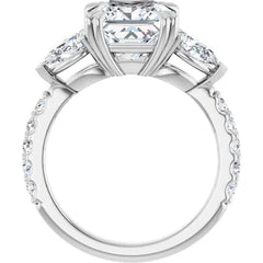 Princess Cut and Pear Diamond Three Stone Engagment Ring - Set on 14k Gold