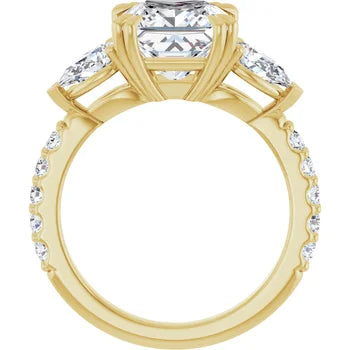 Princess Cut and Pear Diamond Three Stone Engagment Ring - Set on 14k Gold