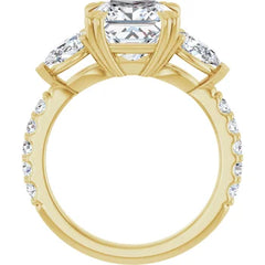 Princess Cut and Pear Diamond Three Stone Engagment Ring - Set on 14k Gold