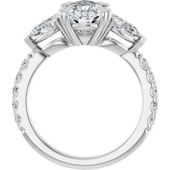 Pear Shaped Diamond Three Stone Engagement Ring - Set on 14k Gold
