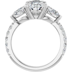 Pear Shaped Diamond Three Stone Engagement Ring - Set on 14k Gold