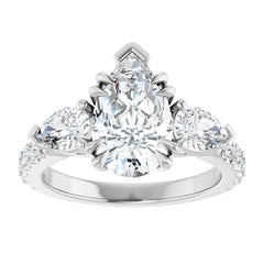Pear Shaped Diamond Three Stone Engagement Ring - Set on 14k Gold