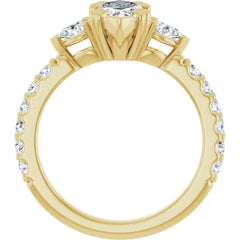Marquise Cut and Pear Side Stone Diamond Three Stone Wedding Ring Set - Set on 14k Gold
