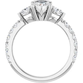 Marquise Cut and Pear Side Stone Diamond Three Stone Wedding Ring Set - Set on 14k Gold