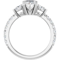 Marquise Cut and Pear Side Stone Diamond Three Stone Wedding Ring Set - Set on 14k Gold
