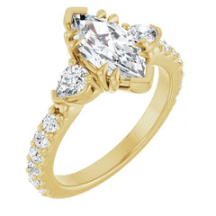 Marquise Cut and Pear Side Stone Diamond Three Stone Wedding Ring Set - Set on 14k Gold