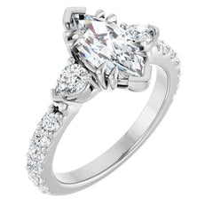 Marquise Cut and Pear Side Stone Diamond Three Stone Wedding Ring Set - Set on 14k Gold