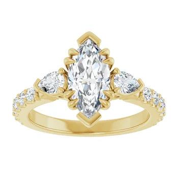 Marquise Cut and Pear Side Stone Diamond Three Stone Wedding Ring Set - Set on 14k Gold