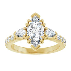 Marquise Cut and Pear Side Stone Diamond Three Stone Wedding Ring Set - Set on 14k Gold