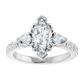 Marquise Cut and Pear Side Stone Diamond Three Stone Wedding Ring Set - Set on 14k Gold