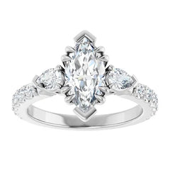 Marquise Cut and Pear Side Stone Diamond Three Stone Wedding Ring Set - Set on 14k Gold