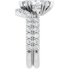 Marquise Cut and Pear Side Stone Diamond Three Stone Wedding Ring Set - Set on 14k Gold