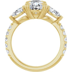 Pear Shaped Diamond Three Stone Engagement Ring - Set on 14k Gold