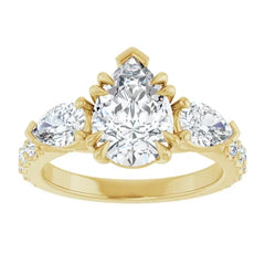 Pear Shaped Diamond Three Stone Engagement Ring - Set on 14k Gold