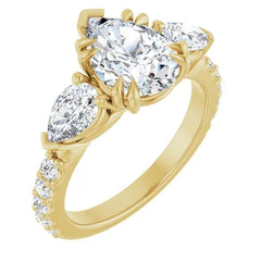 Pear Shaped Diamond Three Stone Engagement Ring - Set on 14k Gold