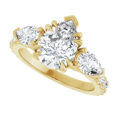 Pear Shaped Diamond Three Stone Engagement Ring - Set on 14k Gold