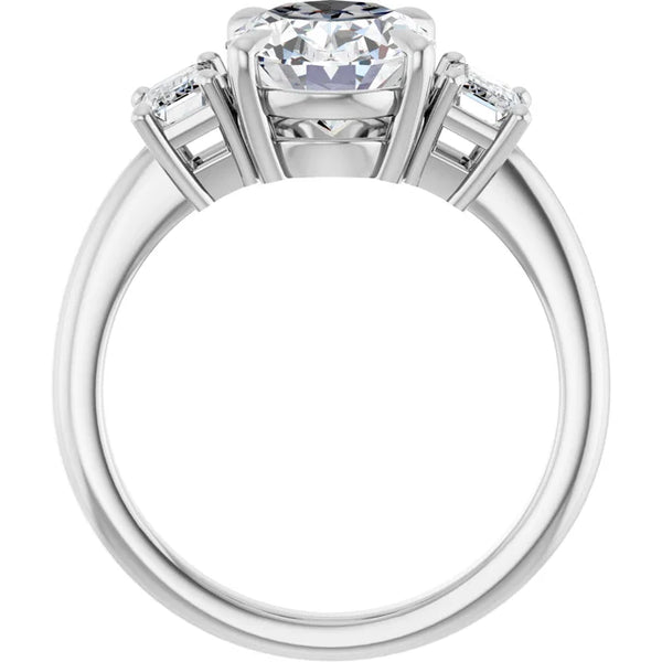 La Diamond White Oval and Emerald Cut Three-Stone Diamond Engagement Ring in 14k White Gold