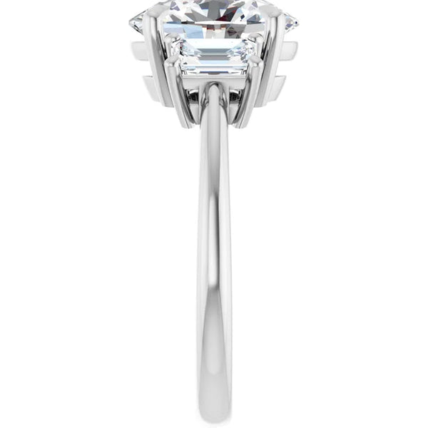 La Diamond White Oval and Emerald Cut Three-Stone Diamond Engagement Ring in 14k White Gold