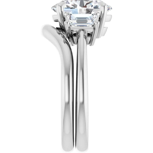 La Diamond White Oval and Emerald Cut Three-Stone Diamond Engagement Ring in 14k White Gold