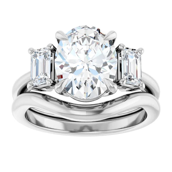 La Diamond White Oval and Emerald Cut Three-Stone Diamond Engagement Ring in 14k White Gold