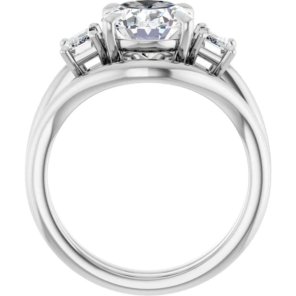 La Diamond White Oval and Emerald Cut Three-Stone Diamond Engagement Ring in 14k White Gold