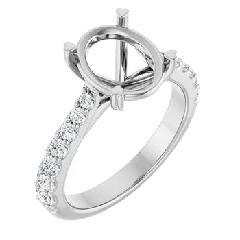 Oval-Cut Solitaire Semi-Mount Engagement Ring with Pave Band and Matching Wedding Band Set in 14K Gold