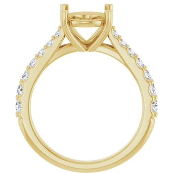 Oval-Cut Solitaire Semi-Mount Engagement Ring with Pave Band and Matching Wedding Band Set in 14K Gold