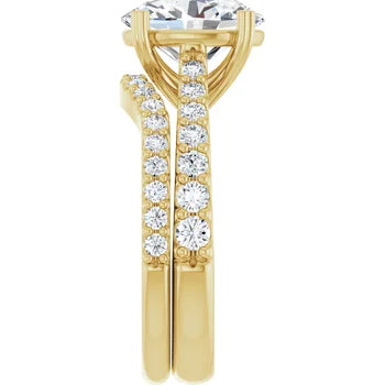 Oval-Cut Solitaire Semi-Mount Engagement Ring with Pave Band and Matching Wedding Band Set in 14K Gold