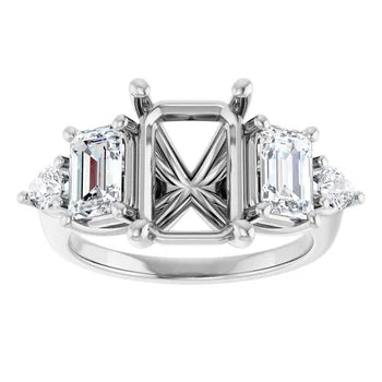Emerald-Cut Semi-Mount Engagement Ring with 5-Stone Graduated Side Accents in 14K Gold