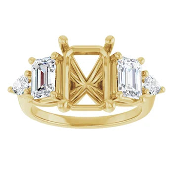 Emerald-Cut Semi-Mount Engagement Ring with 5-Stone Graduated Side Accents in 14K Gold