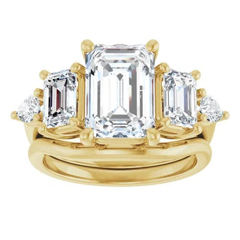 Emerald-Cut Semi-Mount Engagement Ring with 5-Stone Graduated Side Accents in 14K Gold