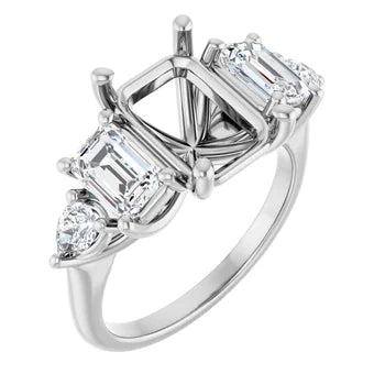 Emerald-Cut Semi-Mount Engagement Ring with 5-Stone Graduated Side Accents in 14K Gold